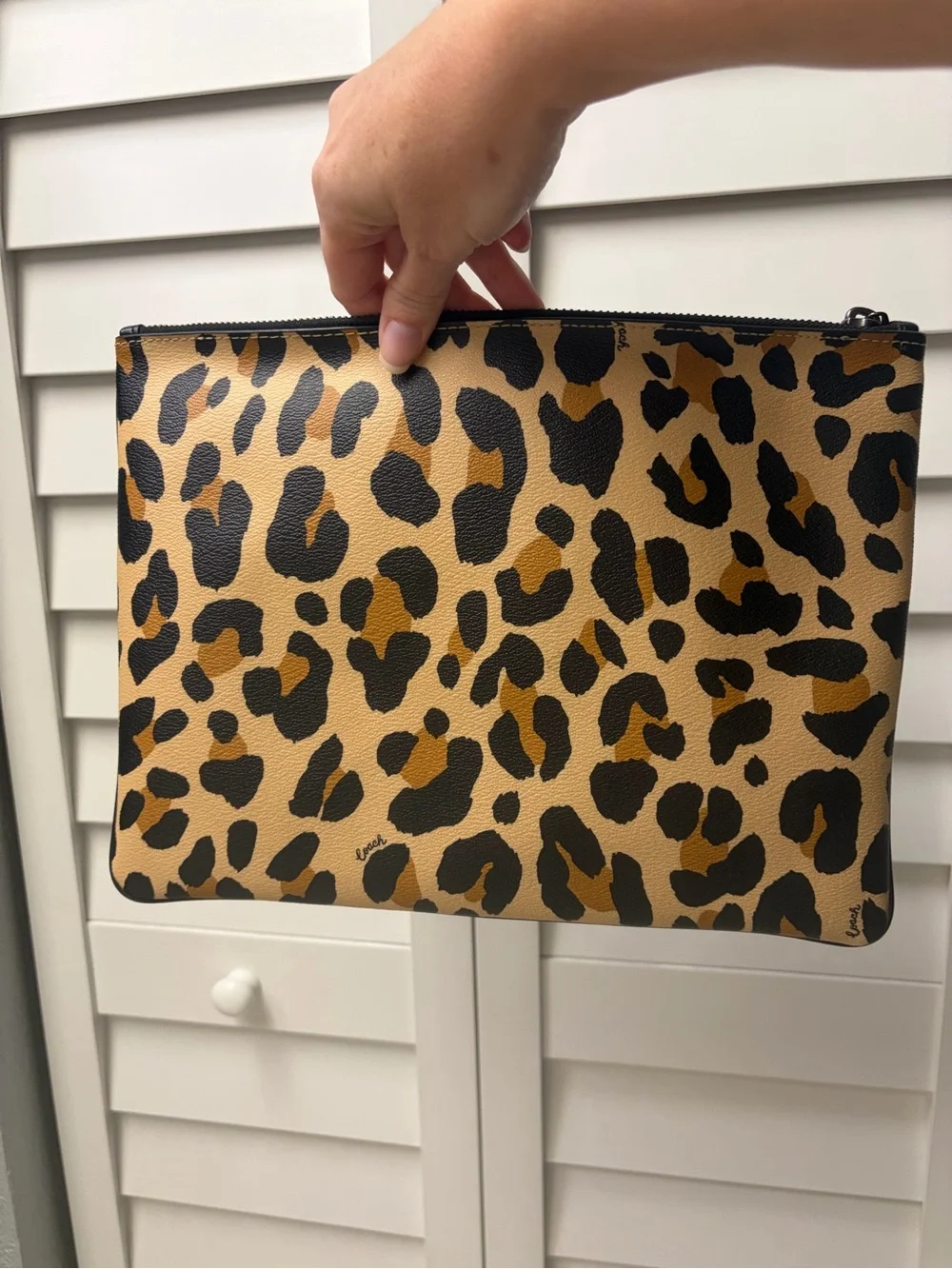 Coach Leopard Print Clutch with Brown Patch